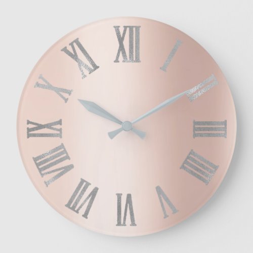 Silver Gray  Rose Pink Minimal  Roman Numbers Lux Large Clock