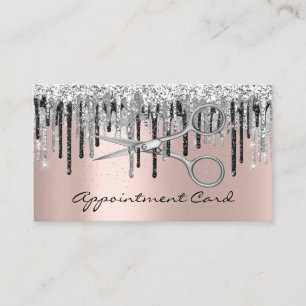 Silver Gray Rose Scissor Har Salon Stylist Drips Appointment Card