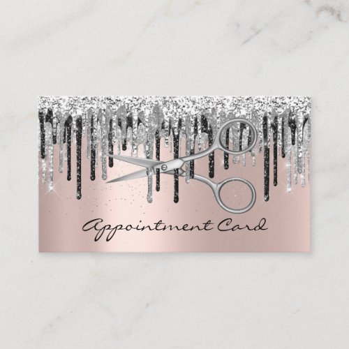 Silver Gray Rose Scissor Har Salon Stylist Drips Appointment Card