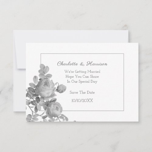 Silver Gray Roses Elegant Floral Save The Date RSVP Card