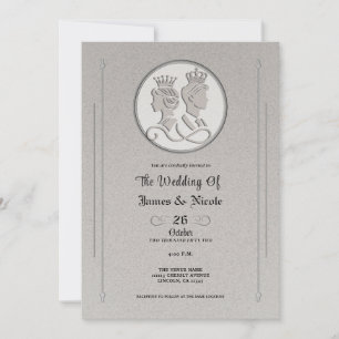 Silver Gray Royal Storybook King Queen Wedding Invitation