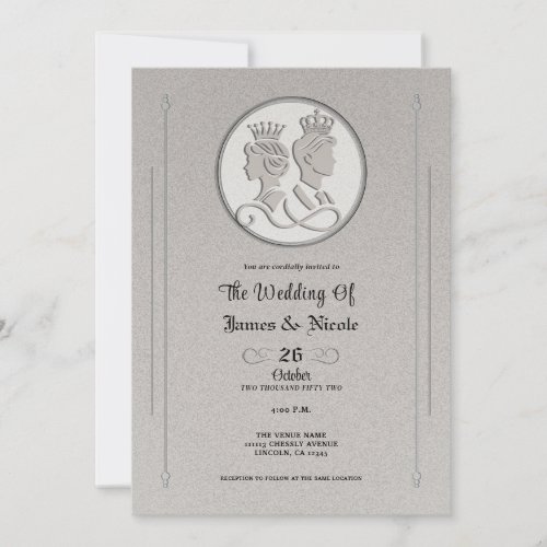 Silver Gray Royal Storybook King Queen Wedding Invitation