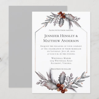 Silver, Gray, Rusty Brown Winter Wedding Invitatio Invitation