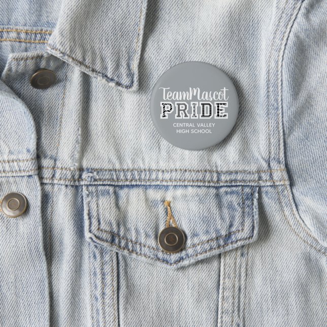 Silver Gray School Pride Mascot Name Button (In Situ)