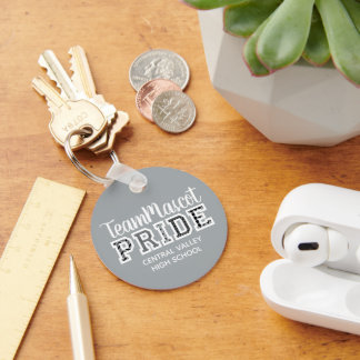Silver Gray School Pride Mascot Name Keychain