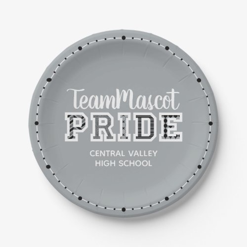 Silver Gray School Pride Mascot Name Paper Plates