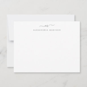 Silver Gray Script Monogram Chic Swash Stationery Note Card