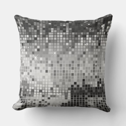 Silver Gray Sequins Disco Glitter Pattern Throw Pillow