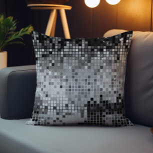Silver Gray Sequins Disco Glitter Pattern Throw Pillow