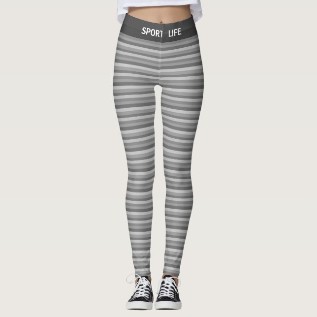 Silver Gray Shades Striped Leggings (Front)