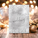 Silver gray snow pine Christmas winter wedding Invitation<br><div class="desc">Time to celebrate your winter wonderland wedding theme with this luxury silver glitter snowflakes sparkles and silver glitter pine tree forest on an elegant festive faux silver metallic background,  featuring a modern cool script font typography.</div>