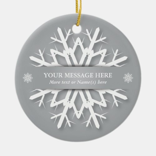 Silver Gray Snowflake  Name and Message Photo Ceramic Ornament