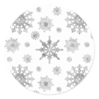 Silver Gray Snowflake Shapes Classic Round Sticker
