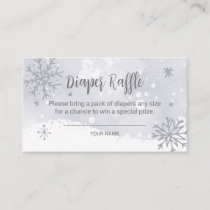 Silver Gray Snowflakes Baby Shower Diaper Raffle Enclosure Card