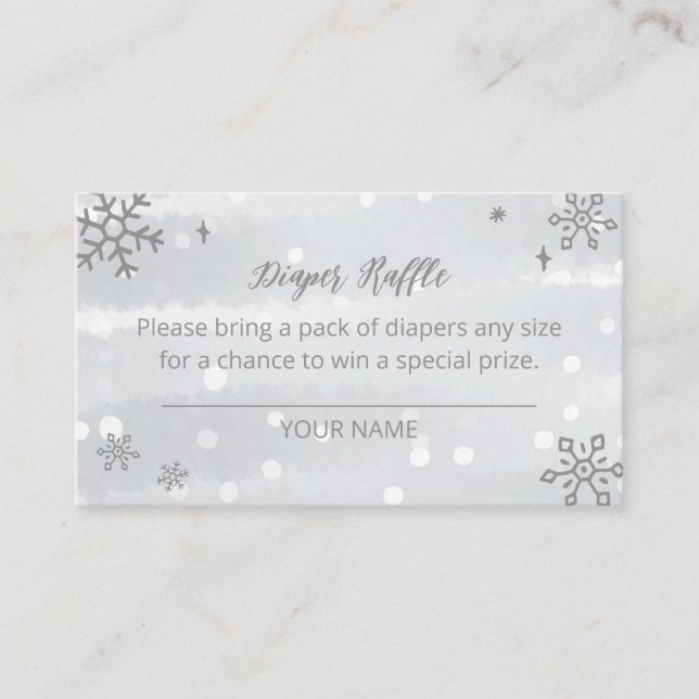 Silver Gray Snowflakes Baby Shower Diaper Raffle Enclosure Card (Front)