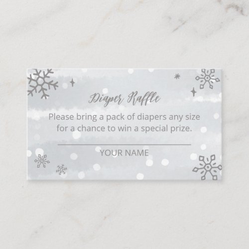 Silver Gray Snowflakes Baby Shower Diaper Raffle Enclosure Card