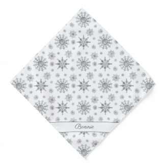 Silver Gray Snowflakes Pattern &amp; Custom Name Bandana