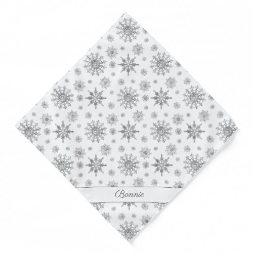Silver Gray Snowflakes Pattern  Custom Name Bandana