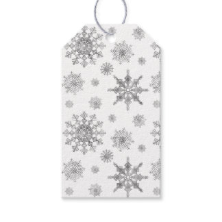 Silver Gray Snowflakes Pattern &amp; Custom Text Gift Tags