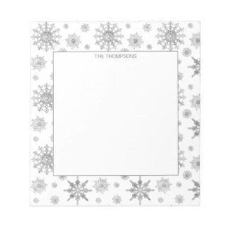 Silver Gray Snowflakes Pattern &amp; Custom Text Notepad
