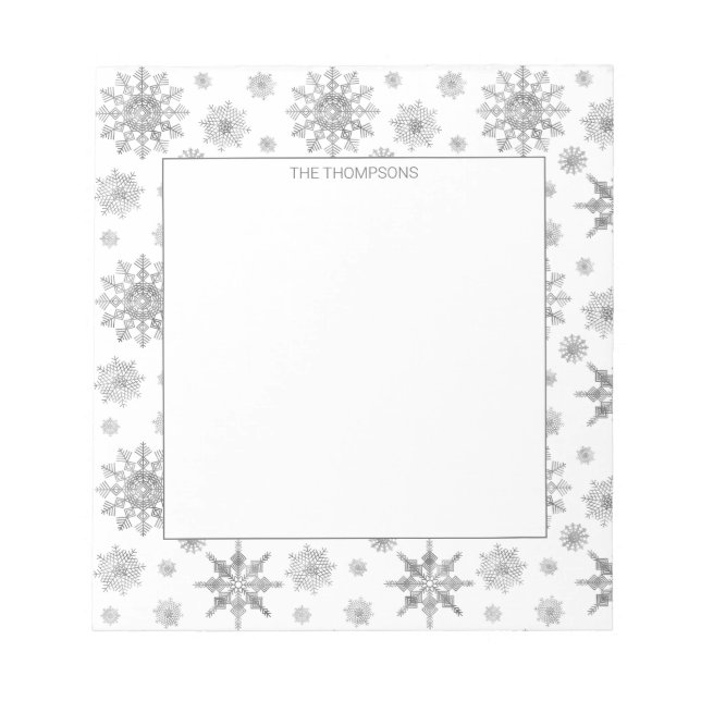 Silver Gray Snowflakes Pattern & Custom Text Notepad (Front)