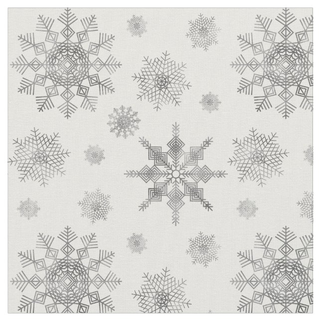 Silver Gray Snowflakes Pattern Fabric (Close Up)