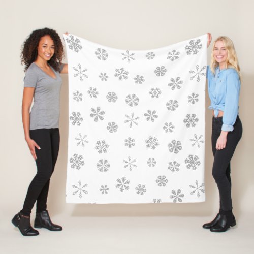 Silver Gray Snowflakes Pattern Fleece Blanket