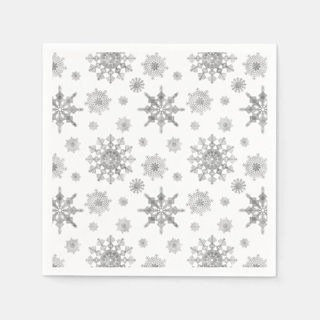 Silver Gray Snowflakes Pattern Napkins (Front)