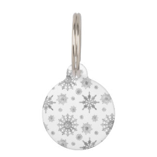 Silver Gray Snowflakes Pattern &amp; Pet's Info Pet ID Tag