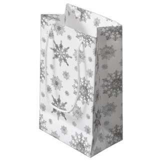 Silver Gray Snowflakes Pattern Small Gift Bag