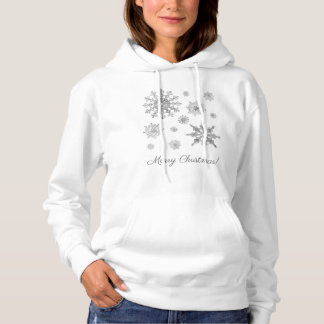 Silver Gray Snowflakes With Merry Christmas Text Hoodie