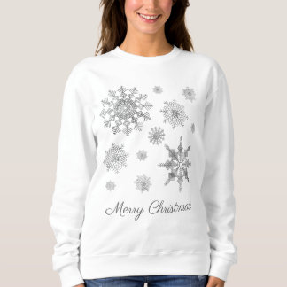 Silver Gray Snowflakes With Merry Christmas Text Sweatshirt