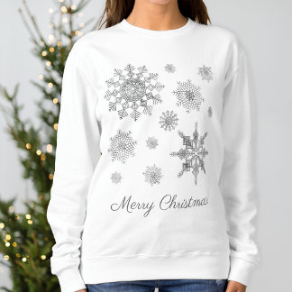 Silver Gray Snowflakes With Merry Christmas Text Sweatshirt