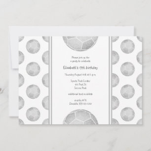 silver gray soccer balls pattern sports party invitation