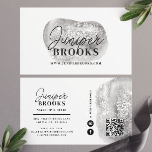 Silver Gray Social Media QR Code Glitter Business Card