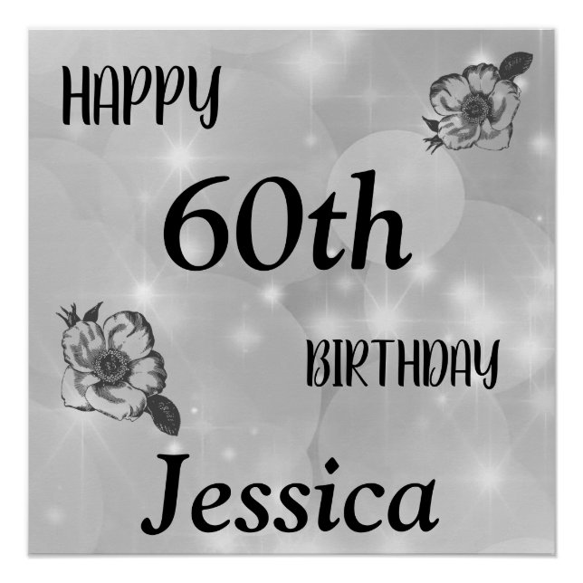 Silver gray sparkle Happy 60th Birthday Poster (Front)