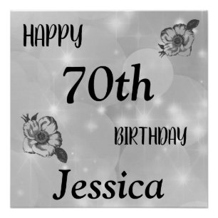 Silver gray sparkle Happy 70th Birthday Poster