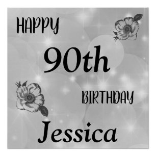 Silver gray sparkle Happy 90th Birthday Poster