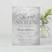 Silver Gray Sparkle Sweet 16 Invitation (Standing Front)