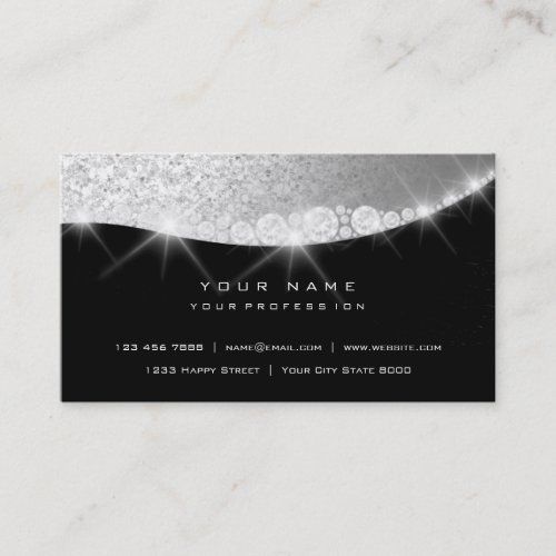 Silver Gray Sparkly Diamond Glitter Glam Black Business Card