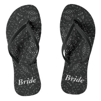 Silver Gray Specks Black Kaleidoscope Bride Flip Flops