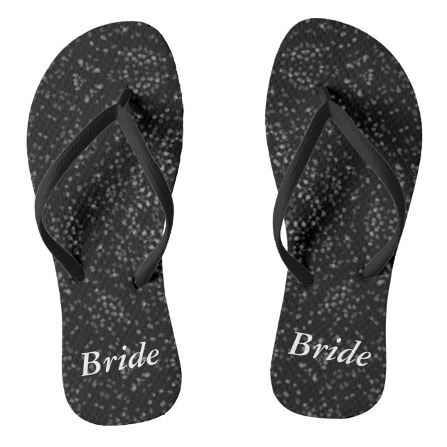 Silver Gray Specks Black Kaleidoscope Bride Flip Flops (Footbed)