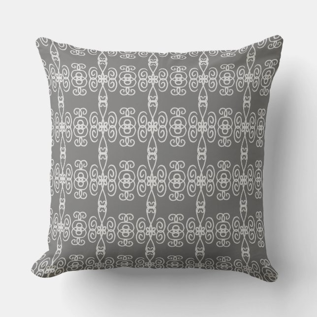 Silver Gray Spiral Geometric Shape Pattern Throw Pillow (Front)