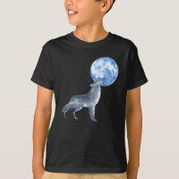 Silver Gray Spirit Wolf Howling at Blue Moon