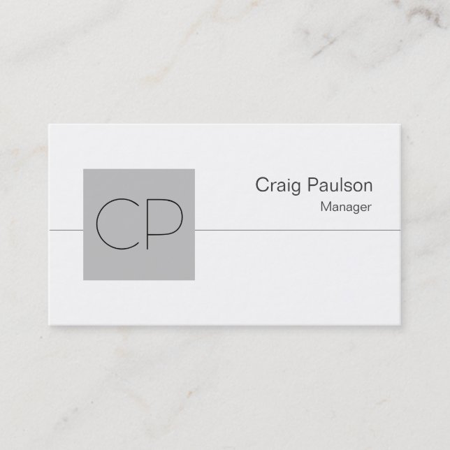 Silver Gray Square White Monogram Business Card (Front)