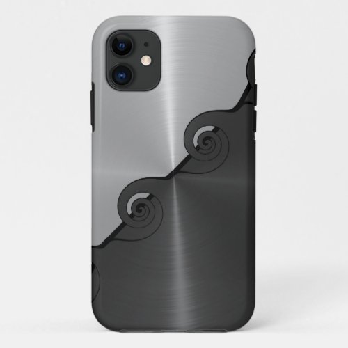 Silver Gray Stainless Metallic Cut Out Pattern 3 iPhone 11 Case
