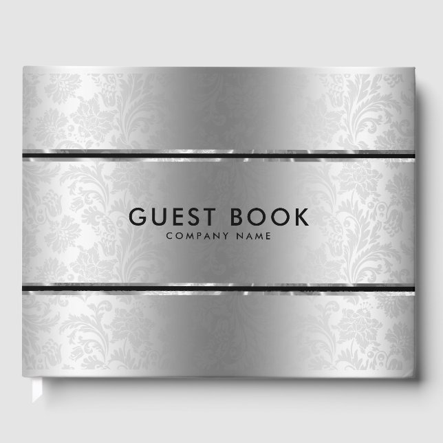 Silver-gray Stainless-Steel & Damasks Guest Book (Front)