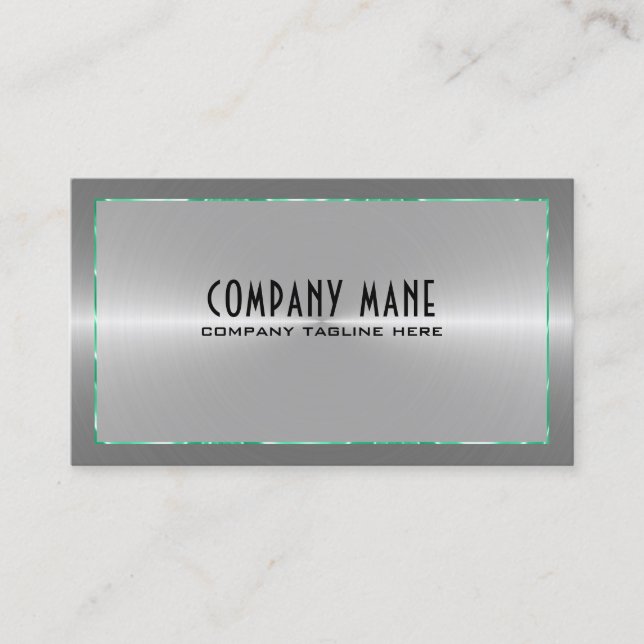 Silver Gray Stainless Steel GREEN Blue Accents Business Card (Front)