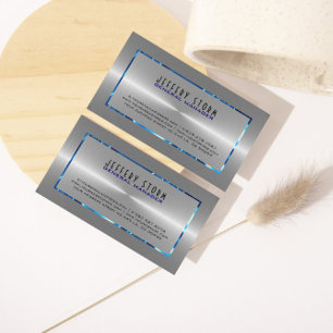 Silver Gray Stainless Steel Look Blue Accents Business Card