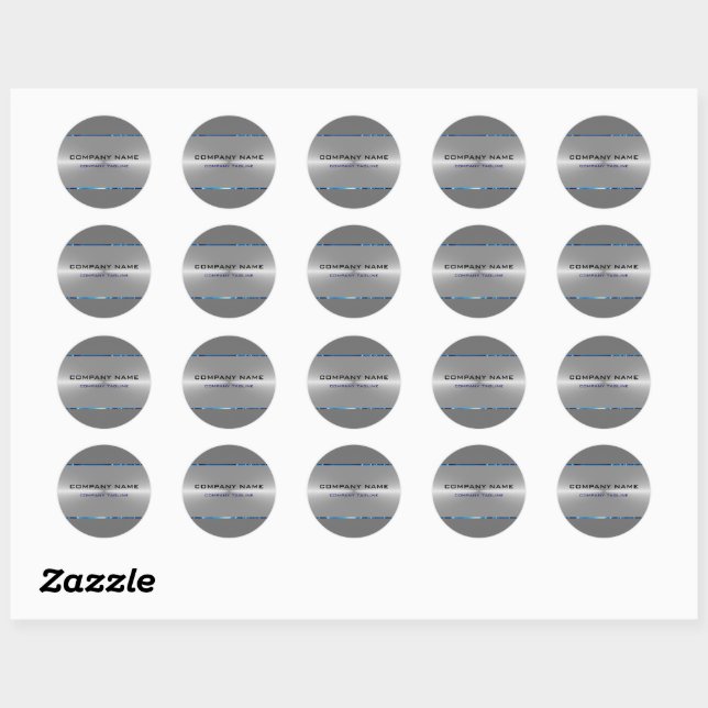 Silver Gray Stainless Steel Look Blue Accents Classic Round Sticker (Sheet)